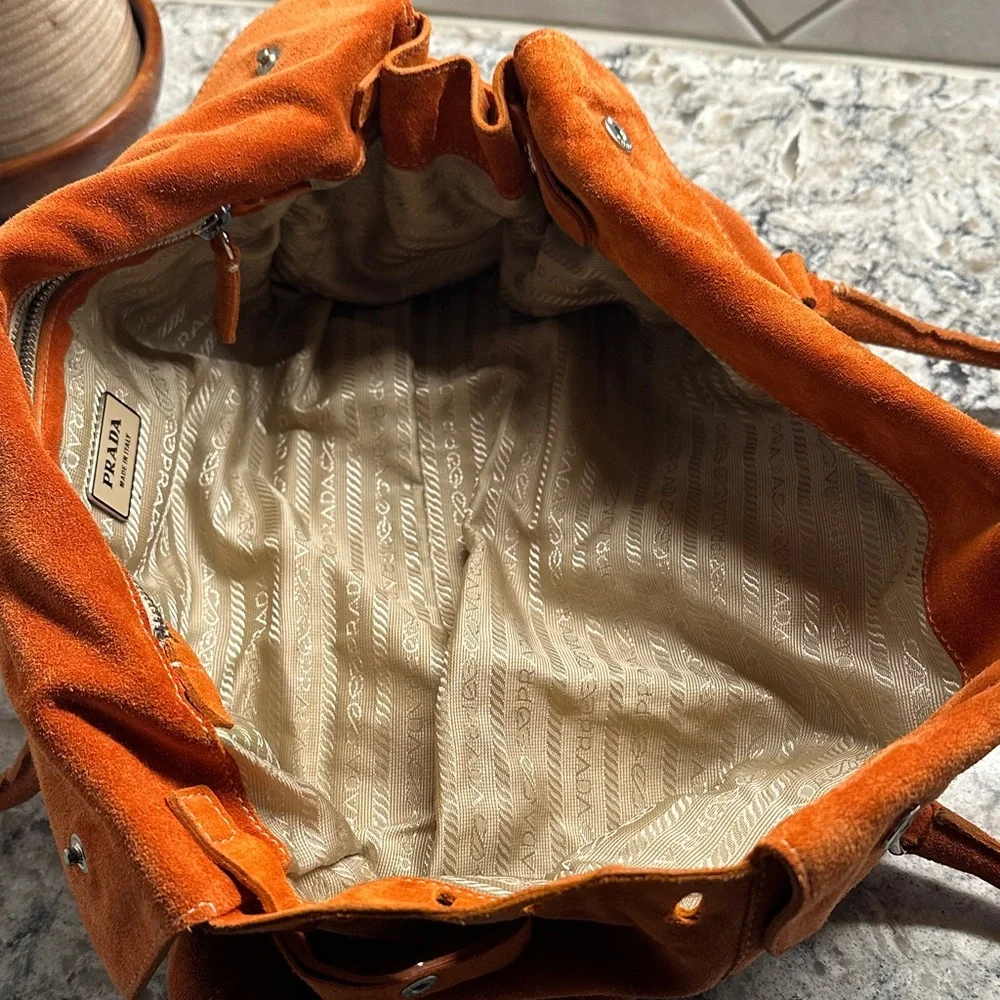 Prada Vibrant Orange Suede Shoulder Bag Vintage - Picture 7 of 12